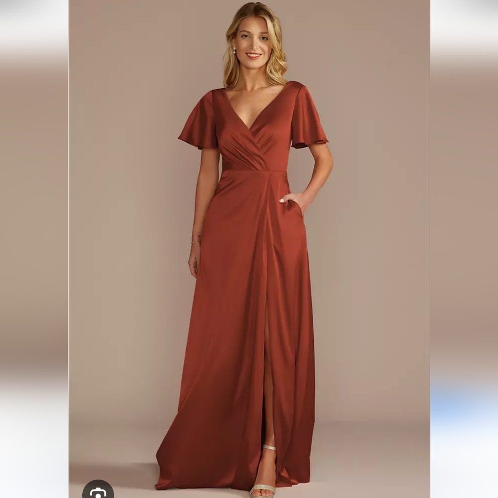 V-Neck Rust Maxi Dress with Flutter Sleeves